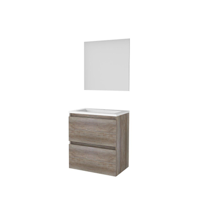 Basic-Line Ultimate 39 ensemble de meubles de salle de bain 60x39cm sans poignée 2 tiroirs vasque acrylique 1 trou de robinetterie miroir éclairage mfc scotch oak