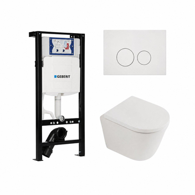 QeramiQ Dely Toiletset - 36.3x51.7cm - diepspoel - rimless - Geberit UP320 plieger inbouwreservoir - softclose toilet zitting - 35mm - mat witte bedieningsplaat - ronde knoppen - mat wit