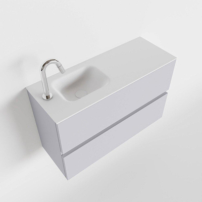 MONDIAZ ADA Toiletmeubel 80x30x50cm met 1 kraangaten 2 lades cale mat Wastafel Lex links Solid Surface Wit