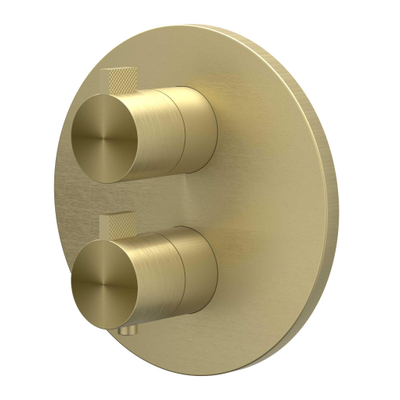 IVY Tribe Ensemble de douche de pluie - encastré - inverseur d'arrêt 2 voies - bras de plafond 30 cm - pomme de douche principale medium ronde 30 cm - support avec sortie - flexible de douche 150 cm - douchette bâton - Inox 316 - or brossé mat PVD