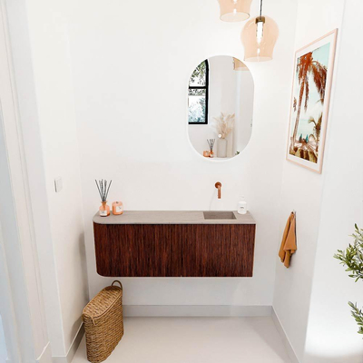Mondiaz JOYA-DLUX 111.6cm toiletmeubel - ronding links kleur Ruby - Wastafel FAYE positie Rechts Zonder kraangat kleur Saba.