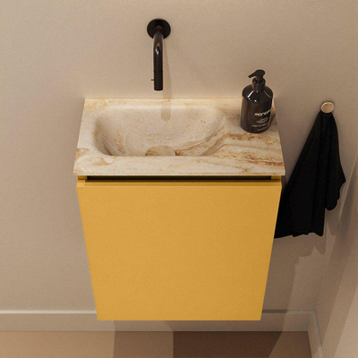 MONDIAZ TURE-DLUX Meuble toilette - 40cm - Ocher - EDEN - vasque Frappe - position gauche - sans trou de robinet