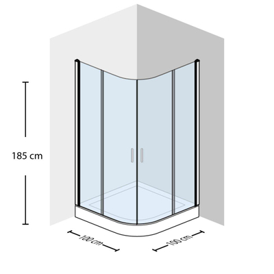 Adema Glass Cabine de douche Quart de rond avec 2 portes coulissantes 100x100x185cm vitre claire avec receveur de douche 4cm