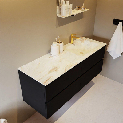 MONDIAZ VICA-DLUX Ensemble meuble de salle de bains - 130cm - meuble bas Urban - 4 tiroirs - lavabo encastré Cloud à droite - 1 trou de robinet - version haute 60cm - Frappe