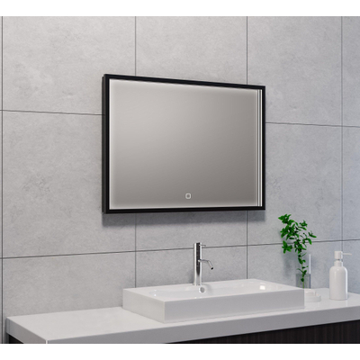 Wiesbaden Avi miroir rectangulaire avec LED, dimmable et chauffage miroir 70 x 50 cm noir mat