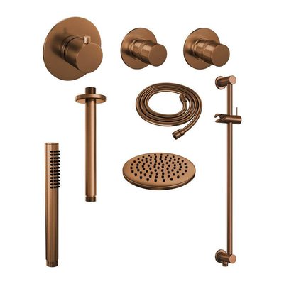 Brauer Copper Edition Set de douche à encastrer thermostatique avec partie encastrable douche de tête 20cm bras plafond douchette stick et barre de douche Cuivre brossé PVD