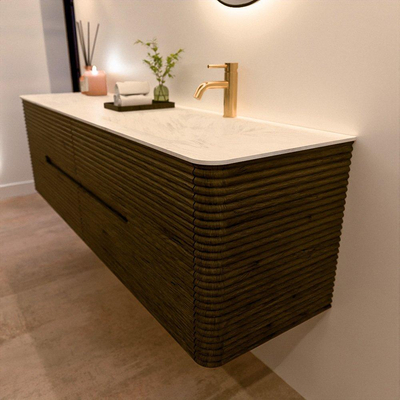 Mondiaz CIRO-DLUX Meuble de salle de bains - 170x45x50cm - Plan vasque solid surface Opalo - 1 lavabo à droite - 1 trou de robinet - 4 tiroirs - Shadow