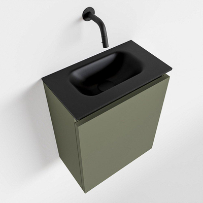 MONDIAZ TURE Toiletmeubel 40x23x50cm met 0 kraangaten 1 deuren army mat Wastafel Eden midden Solid Surface Zwart