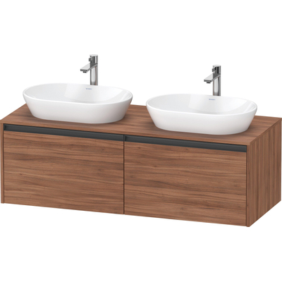 Duravit Ketho.2 Wastafelonderbouwkast - inclusief consoleplaat - met 2 laden - voor dubbele waskommen - 140x55x45.9cm - met handgrepen antraciet - noten mat