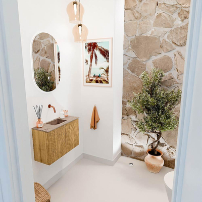 Mondiaz JOYA-DLUX 60cm toiletmeubel - kleur Oak - Wastafel FAYE positie Midden Zonder kraangat kleur Arena.