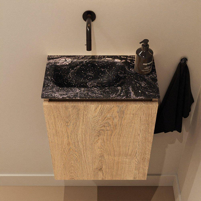 MONDIAZ TURE-DLUX Meuble de toilettes 40 cm Washed Oak. EDEN lavabo Lava position gauche. Sans trou de robinet.