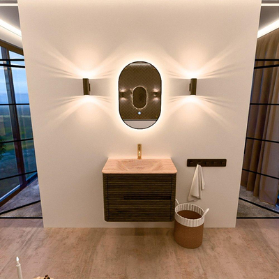 Mondiaz CIRO-DLUX Badkamermeubelset - 70x45x50cm - Solid surface wastafel Saba - 1 wasbak Midden - 1 kraangat - 2 lades - Shadow