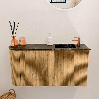 Mondiaz JOYA-DLUX 81.6cm toiletmeubel - ronding links kleur Oak - Wastafel FAYE positie Rechts 1 kraangat kleur Lava.