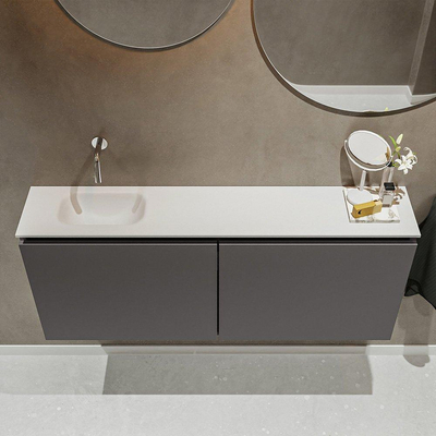 MONDIAZ TURE Toiletmeubel 120x23x50cm met 0 kraangaten 2 deuren dark grey mat Wastafel Eden links Solid Surface Wit