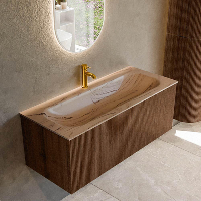 MONDIAZ KURVE-DLUX 110cm badmeubel kleur Walnut met 1 lade en 0 deuren. Wastafel BIG MEDIUM Midden 1 kraangat Arena.