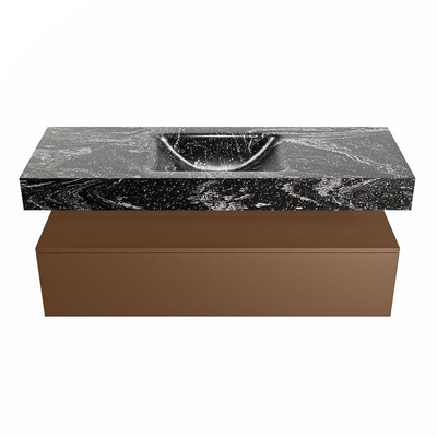 Mondiaz ALAN-DLUX Ensemble de meuble - 130cm - meuble Rust mat - 1 tiroir - Lavabo Cloud Lava suspendu - vasque Centre - 0 trous de robinet