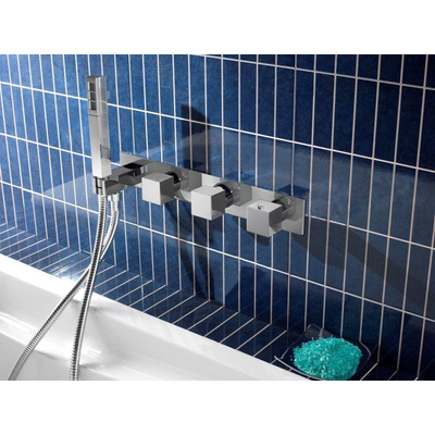 Hotbath Bloke Thermostat encastrable avec 2 manettes et robinet bain nickel brossé