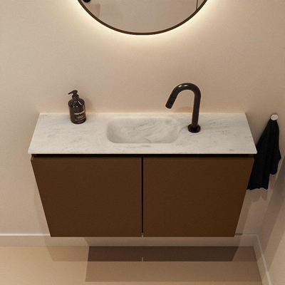 MONDIAZ TURE-DLUX 80cm toiletmeubel Rust. EDEN wastafel Opalo positie midden. Met 1 kraangat.