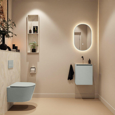 MONDIAZ TURE-DLUX Meuble toilette - 40cm - Greey - EDEN - vasque Ostra - position centrale - sans trou de robinet