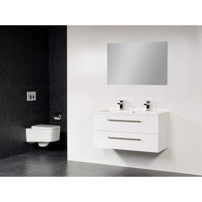 Saniclass Bologna Meuble salle de bain avec miroir 100cm avec deux tiroirs 2 trous pour robinetterie Blanc