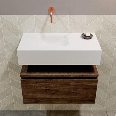 MONDIAZ ANDOR Toiletmeubel - 60x30x30cm - 0 kraangaten - 1 lades - dark brown mat - wasbak links - Solid surface - Wit