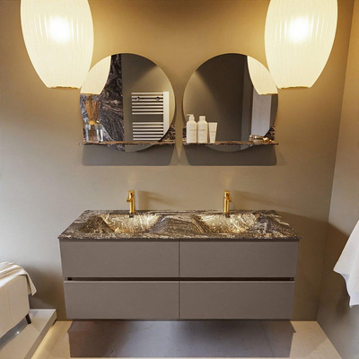 Mondiaz VICA-DLUX ensemble de meuble de salle de bain - 130cm - meuble sous-vasque fumée - 4 tiroirs - lavabo encastré nuage double - 2 trous de robinet - version haute 60cm - lave