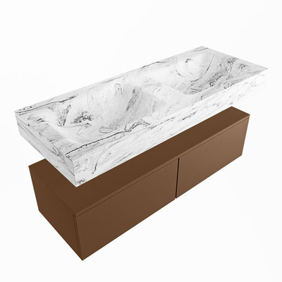 Mondiaz ALAN-DLUX Ensemble de meuble - 120cm - meuble Rust mat - 2 tiroirs - Lavabo Cloud Glace suspendu - vasque Gauche et droite - 0 trous de robinet