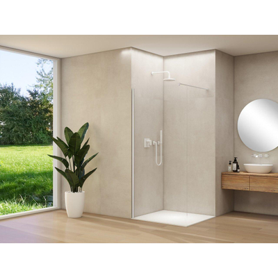 Van Rijn Products ST01 paroi fixe - 138x200cm - verre clair - - épaisseur 8mm - barre de stabilisation - profil mural - Blanc