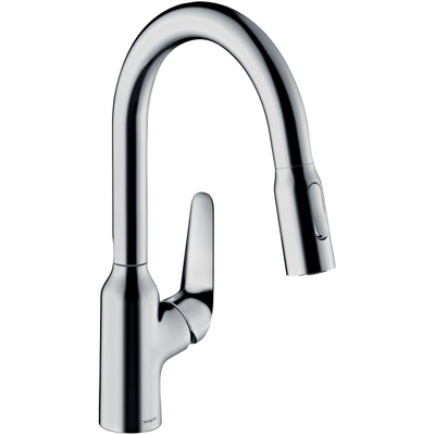 Hansgrohe M42 M429-H180 Mitigeur de cuisine 1 trou avec douchette extractible et bec pivotant à 360° chrome