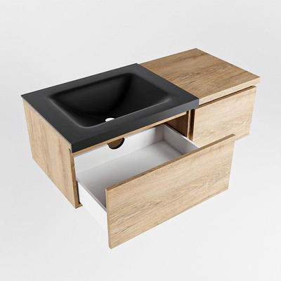 MONDIAZ BUKLA meuble de salle de bain 100cm avec module 40 couleur Chêne blanchi avec 2 tiroirs. Lavabo CLOUD gauche 1 trou de robinet couleur Urbaine.