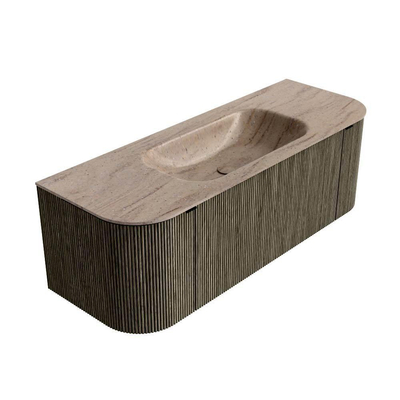 MONDIAZ KURVE-DLUX Meuble de salle de bains 130cm arrondi Gauche + Droite couleur Shadow avec 1 tiroir et 2 portes. Lavabo BIG SMALL Central 1 trou de robinet Saba.