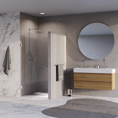 BRAUER Void Carving Nisdeur - 90x200cm - draaideur - glascoating - omkeerbaar - helder glas - Chroom