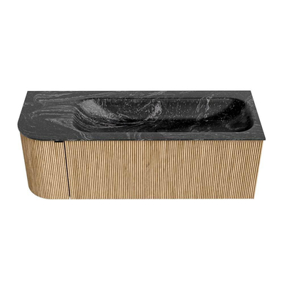 MONDIAZ KURVE-DLUX Meuble de salle de bains 125 cm avec module 25 L couleur Chêne avec 1 tiroir et 1 porte. Lavabo BIG MEDIUM à droite 1 trou de robinet couleur Lava.