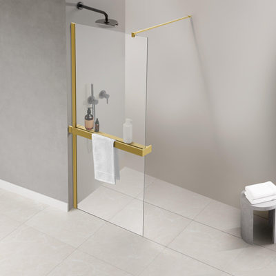 FugaFlow Eccelente Acces Handdoekrek Voor Inloopdouche - klemmen - inkortbaar - geborsteld messing (goud)