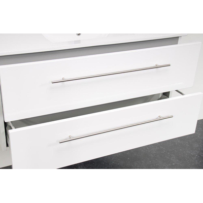 BRAUER Smallline meuble 100cm Blanc brillant 2 trous pour robinetterie