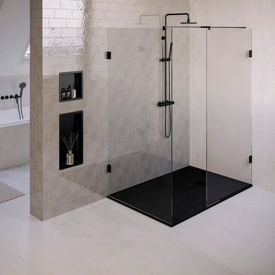 BRAUER Asteroid Douchebak 100x160 incl. antislip en antibacterieel mineraalmarmer mat zwart