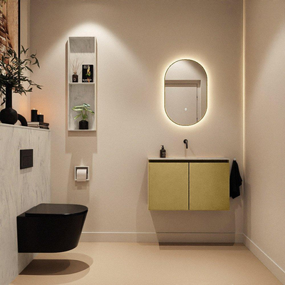 MONDIAZ TURE-DLUX Meuble WC 80cm Oro. Lavabo EDEN Opalo position milieu. Sans trou de robinet.