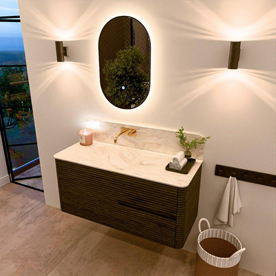 Mondiaz CIRO-DLUX Badkamermeubelset - 110x45x50cm - Solid surface wastafel Ostra - 1 wasbak Links - zonder kraangaten - 2 lades - Shadow