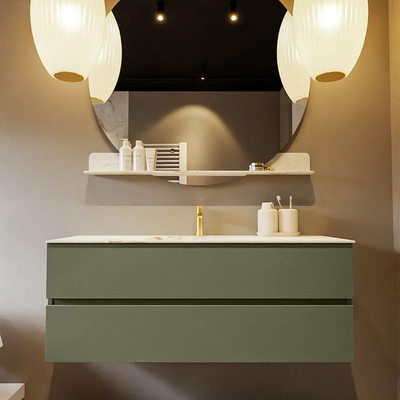 Mondiaz VICA-DLUX ensemble de meuble de salle de bain - 130cm - meuble sous-vasque armée - 2 tiroirs - lavabo encastré nuage milieu - 1 trou de robinet - version haute de 60cm - frape