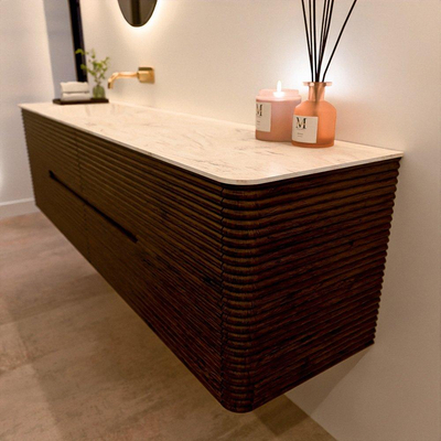 Mondiaz CIRO-DLUX Badkamermeubelset - 180x45x50cm - Solid surface wastafel Ostra - 1 wasbak Links - zonder kraangaten - 4 lades - Walnut
