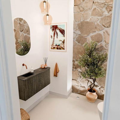 Mondiaz JOYA-DLUX 91.6cm toiletmeubel - ronding rechts kleur Shadow - Wastafel FAYE positie Links Zonder kraangat kleur Lava.