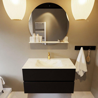 Mondiaz VICA-DLUX Ensemble de meuble de salle de bain - 90cm - meuble sous-vasque urban - 2 tiroirs - lavabo encastré cloud milieu - 1 trou de robinet - version haute de 60cm - opalo