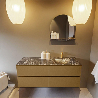 Mondiaz VICA-DLUX Ensemble de meuble de salle de bain - 130cm - meuble sous-vasque oro - 4 tiroirs - lavabo encastrée cloud droite - 1 trou de robinet - version haute de 60cm - lave