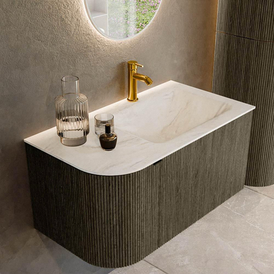 Mondiaz KURVE-DLUX Ensemble de meuble de salle de bains - 85x46x40cm - 1 tiroir - 1 porte - lavabo solid surface - droit - 1 trou de robinet - Shadow