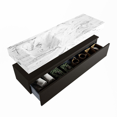 Mondiaz ALAN-DLUX Ensemble de meuble - 150cm - meuble Urban mat - 1 tiroir - Lavabo Cloud Glace suspendu - vasque Gauche - 0 trous de robinet