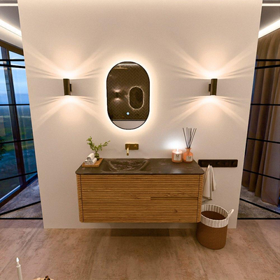 Mondiaz CIRO-DLUX Meuble de salle de bains - 120x45x50cm - lavabo solid surface Lava - 1 vasque à gauche - sans trous de robinet - 2 tiroirs - Chêne