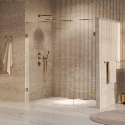 BRAUER Void Nisdeur - 2-delig - 200x200cm - 70cm draaideur aan muur - glascoating - omkeerbaar - helder glas - geborsteld goud PVD