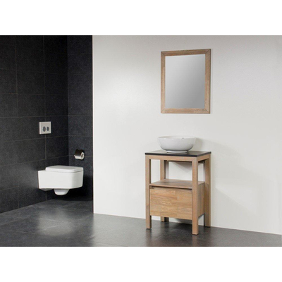 Saniclass Natural Wood Meuble salle de bain avec miroir 60cm Grey Oak avec vasque à poser Blanc