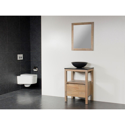 Saniclass Natural Wood Meuble salle de bain avec miroir 60cm Grey Oak avec vasque à poser Noir
