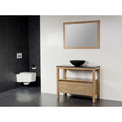 Saniclass Natural Wood Meuble salle de bain avec miroir 100cm Grey Oak avec vasque à poser Noir